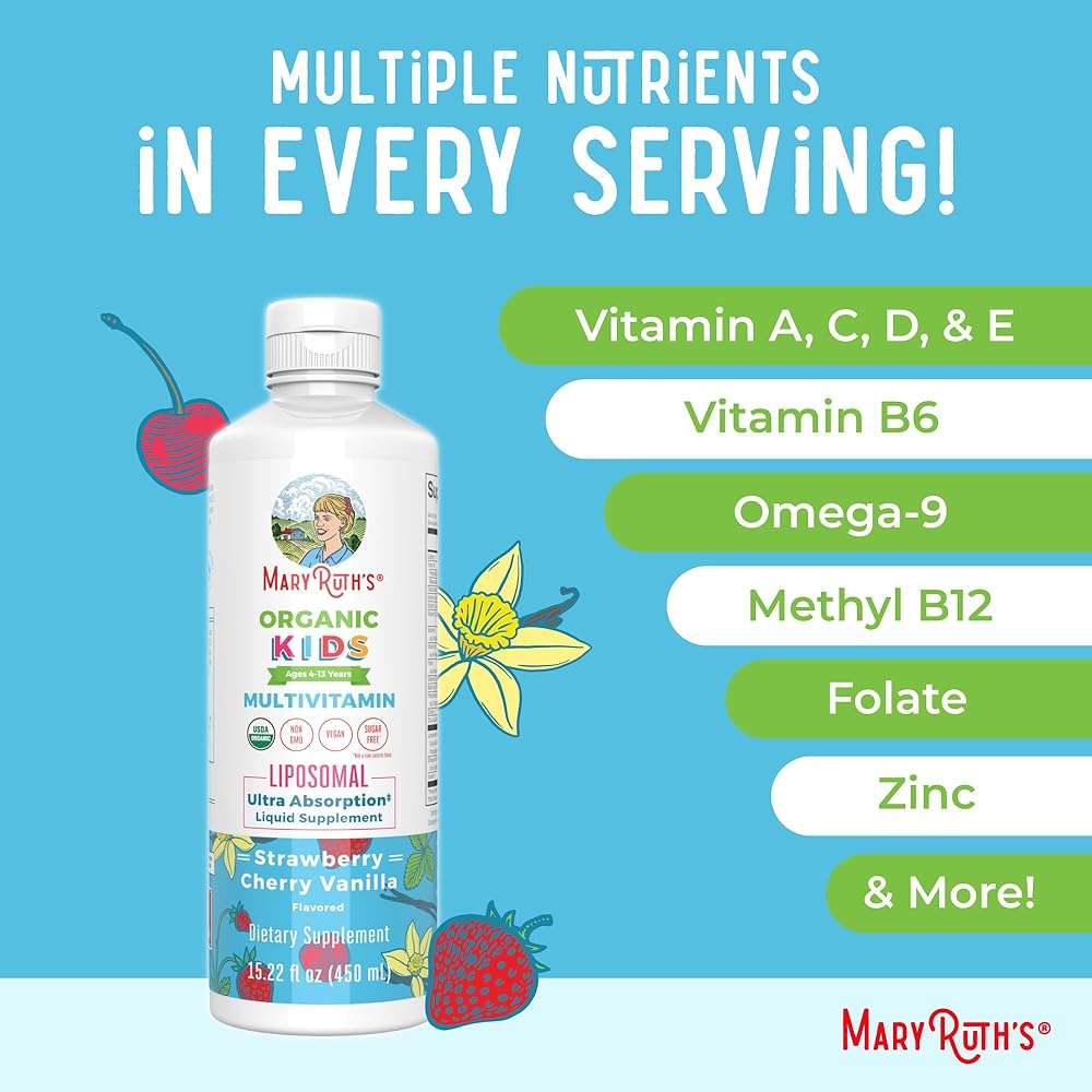 MaryRuth Organics Kids Multivitamin Liposomal | Vegan, Sugar-Free Vitamins for Kids | Ages 4+ | 2 Month Supply | 15.22 Fl Oz - Image 7