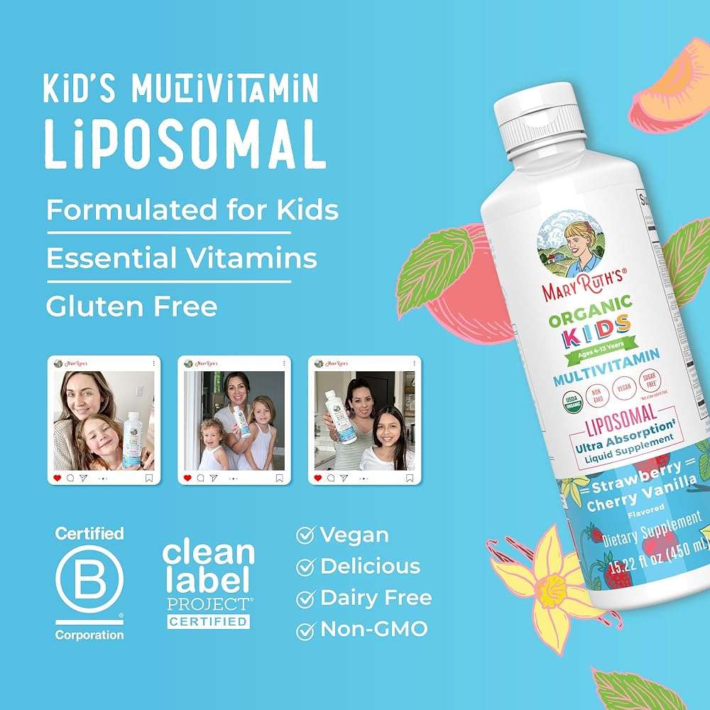 MaryRuth Organics Kids Multivitamin Liposomal | Vegan, Sugar-Free Vitamins for Kids | Ages 4+ | 2 Month Supply | 15.22 Fl Oz - Image 8