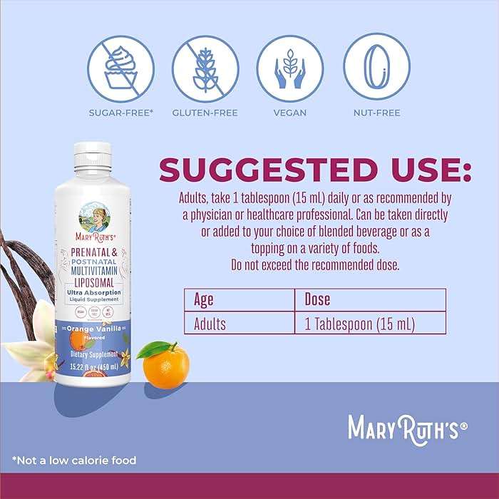 MaryRuth’s Prenatal & Postnatal Multivitamin Liposomal | Preconception & Pregnancy | Prenatal Vitamins for Women with Folate Choline Omega 3 DHA | Vegan | Sugar Free | Gluten Free | 30 Servings - Image 3