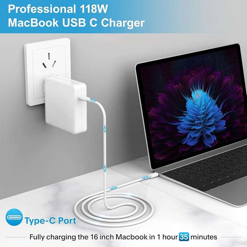 Mac Book Pro Charger-118W USB C Fast Charger Power Adapter Compatible with MacBook Pro/MacBook Air 16 15 14 13 Inch, M1 M2 M3 M4 M5, New iPad Pro and All USB C Device, 6.6ft Charge Cable - Image 2