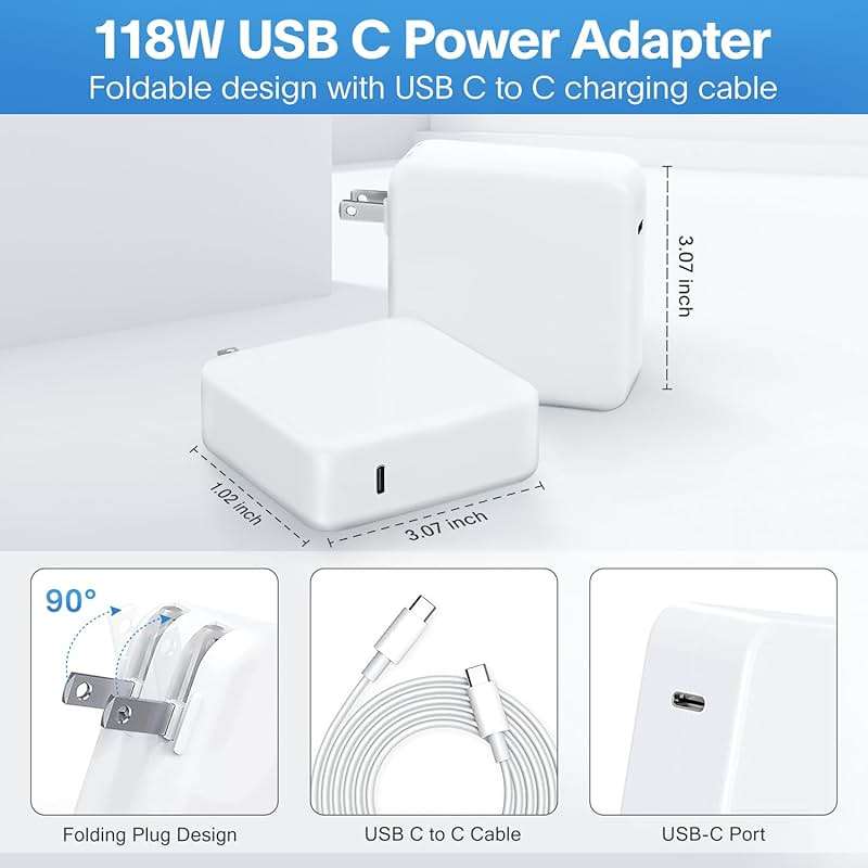 Mac Book Pro Charger-118W USB C Fast Charger Power Adapter Compatible with MacBook Pro/MacBook Air 16 15 14 13 Inch, M1 M2 M3 M4 M5, New iPad Pro and All USB C Device, 6.6ft Charge Cable - Image 7