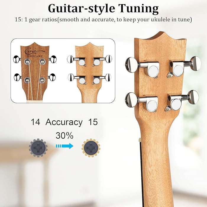 Hricane Concert Ukulele 23 Inch Spruce Flower Top Sapele Professional Ukuleles for Beginners with Bag, Digital Tuner, Strap, 4 Strings Set, Pick, Cleaning Cloth - Image 2