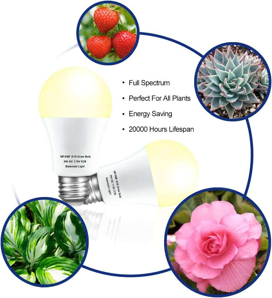 mfxmf 2 Pack LED Grow Light Bulbs A19 Bulb, Full Spectrum Plant Light Bulb, 9W E26 Grow Bulb Replace up to 80W, Grow Light for Indoor Plants, Flowers, Greenhouse, Indore Garden, Hydroponic - Image 5