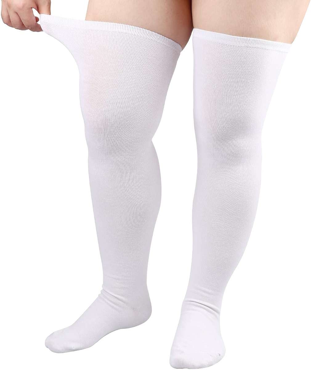 DRESHOW Plus Size Thigh High Socks Striped Over Knee Long Boot Stockings Knee High Tube Socks Leg Warmers for Women - Image 2
