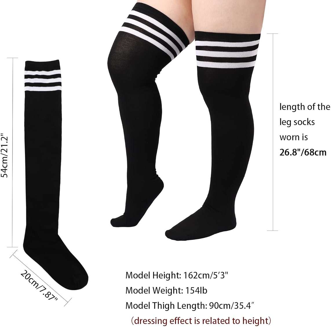 DRESHOW Plus Size Thigh High Socks Striped Over Knee Long Boot Stockings Knee High Tube Socks Leg Warmers for Women - Image 7