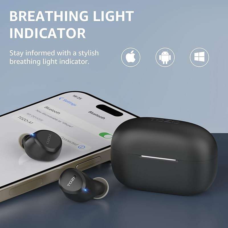 TOZO A1 Wireless Earbuds Bluetooth 5.3 Light Weight in Ear IPX5 Waterproof Headphones 2 Mic for AI Calls, Immersive Premium Sound Bass Headset with Charging Case, 32 Presets EQ Customization via App - Image 3