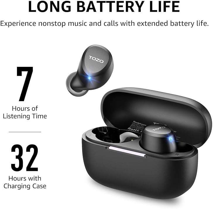 TOZO A1 Wireless Earbuds Bluetooth 5.3 Light Weight in Ear IPX5 Waterproof Headphones 2 Mic for AI Calls, Immersive Premium Sound Bass Headset with Charging Case, 32 Presets EQ Customization via App - Image 5