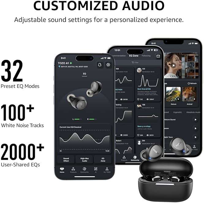 TOZO A1 Wireless Earbuds Bluetooth 5.3 Light Weight in Ear IPX5 Waterproof Headphones 2 Mic for AI Calls, Immersive Premium Sound Bass Headset with Charging Case, 32 Presets EQ Customization via App - Image 7