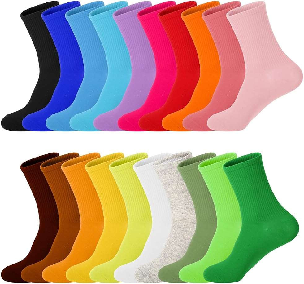 kimteny Women's Cotton-Rich Crew Socks, 20 Pairs Ribbed Casual Everyday Socks, Stretch Crew Length Sock Pack, Medium Thickness, Assorted Colors, Fits US Women's Shoe Size 6-9 - Image 1
