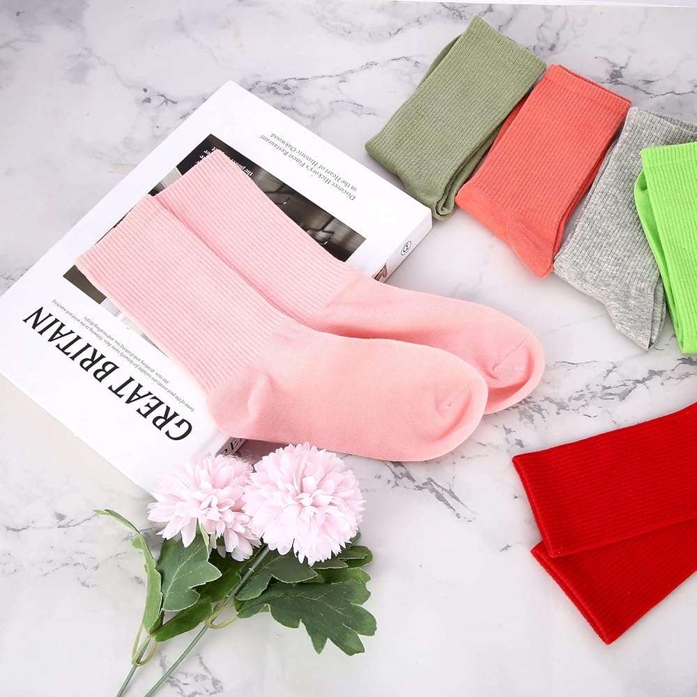 kimteny Women's Cotton-Rich Crew Socks, 20 Pairs Ribbed Casual Everyday Socks, Stretch Crew Length Sock Pack, Medium Thickness, Assorted Colors, Fits US Women's Shoe Size 6-9 - Image 4