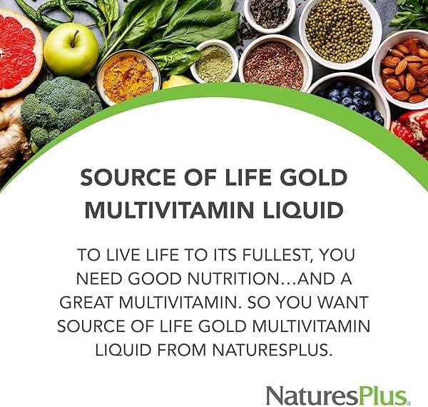 NaturesPlus Source of Life GOLD Multivitamin Liquid 30 oz - Supports Energy Production, Healthy Immune System & Well-Being - Includes Vitamins D3, B12, K2 & Over 120 Whole Food Nutrients - 30 Servings - Image 3
