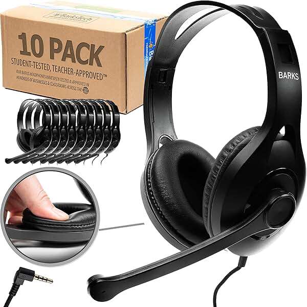 Barks Classroom Headphones with Microphone Bulk 10 Pack (Black, 3.5mm) | Durable Everyday Student Use, Headsets with Mic, Adjustable Fit All-Day Comfort, Clear Voice, Easy Clean, K-12 School Testing - Image 1