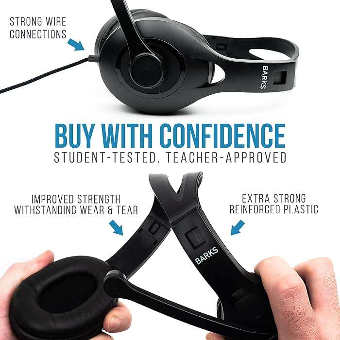Barks Classroom Headphones with Microphone Bulk 10 Pack (Black, 3.5mm) | Durable Everyday Student Use, Headsets with Mic, Adjustable Fit All-Day Comfort, Clear Voice, Easy Clean, K-12 School Testing - Image 6