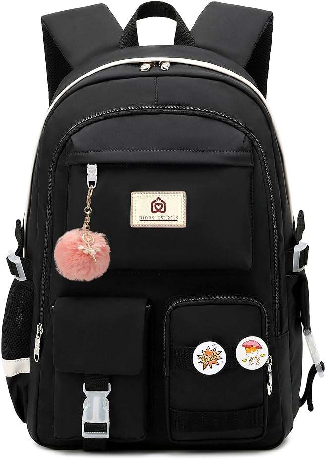 Hidds Laptop Backpacks 15.6 Inch College School Backpack for Girls Women Bookbag Cute Elementary Middle High School Bags Big Anti Theft Travel Daypack Kids Book Bag for Teens Womens Student (Black) - Image 1