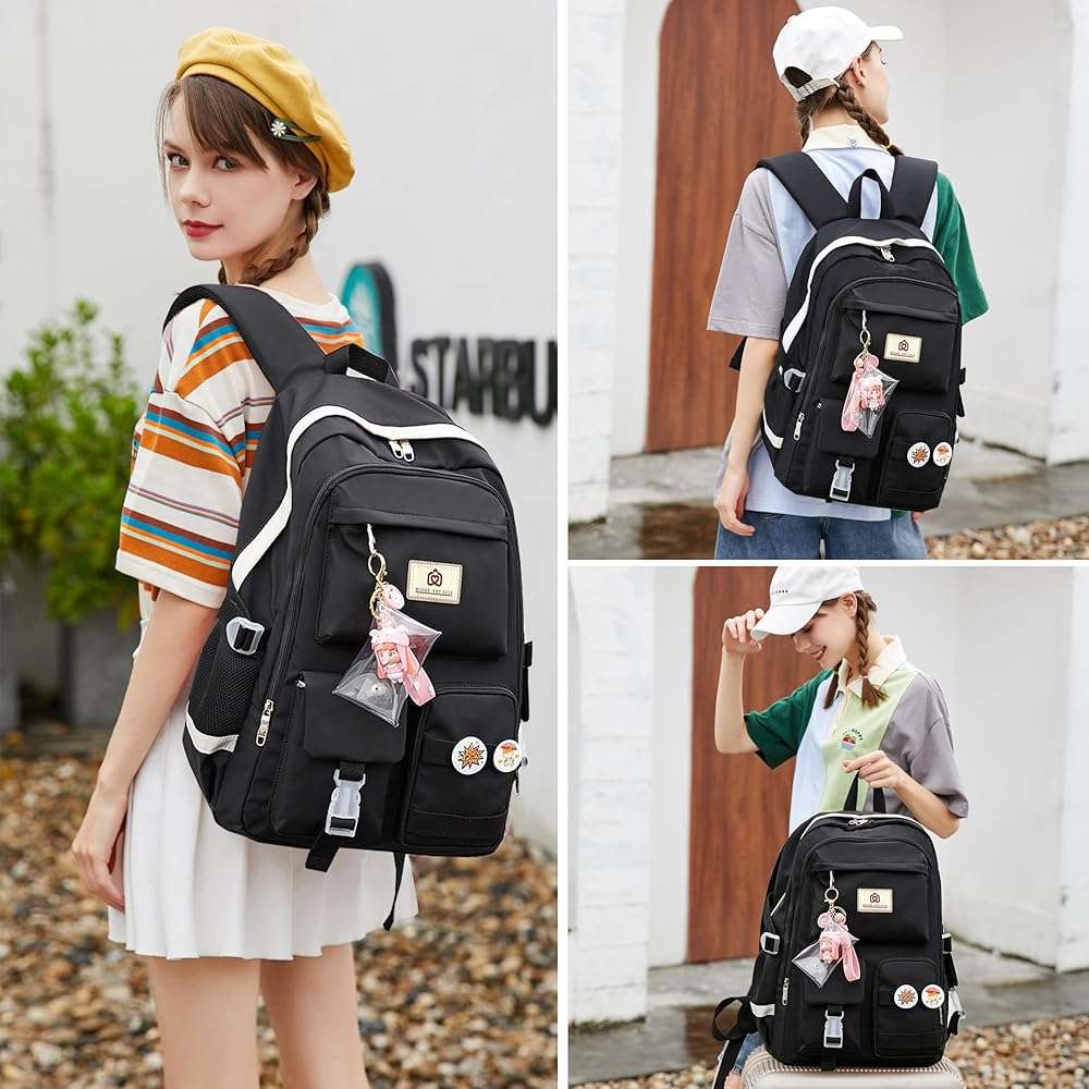 Hidds Laptop Backpacks 15.6 Inch College School Backpack for Girls Women Bookbag Cute Elementary Middle High School Bags Big Anti Theft Travel Daypack Kids Book Bag for Teens Womens Student (Black) - Image 2