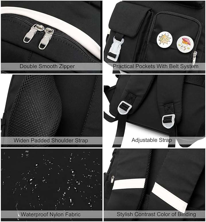 Hidds Laptop Backpacks 15.6 Inch College School Backpack for Girls Women Bookbag Cute Elementary Middle High School Bags Big Anti Theft Travel Daypack Kids Book Bag for Teens Womens Student (Black) - Image 5