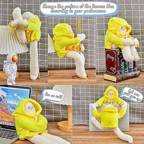 sunfedmiss Plush Banana Man Toy, 16inch Weird Banana Man Doll with Magnet, Funny Poseable Decompression Toy Stuffed Animals Doll Gifts for Boys Girls Birthday Party Christmas(Yellow) - Image 4