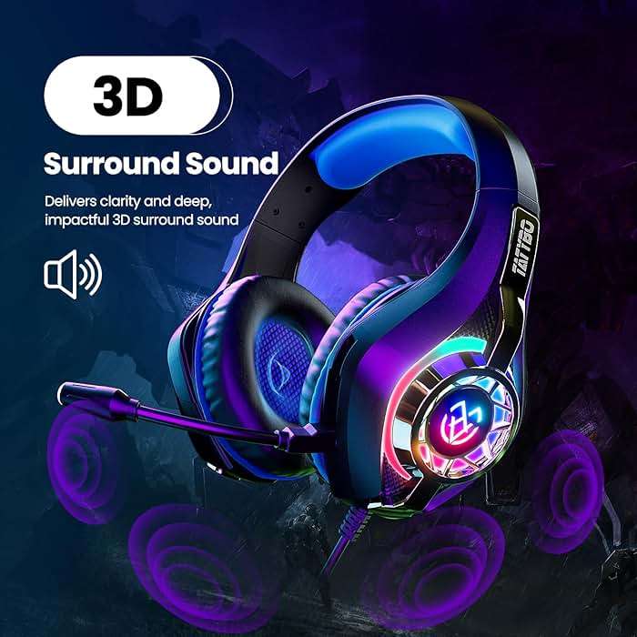 Tatybo Gaming Headset for PC, Ps5, Ps4, Switch, Mobile, Xbox Headset with Deep Bass Stereo Sound, Over Ear Gaming Headphones with Noise Canceling Mic, RGB, Ps5 Headset for Nintendo, Xbox - Image 3
