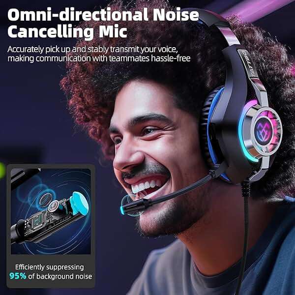 Tatybo Gaming Headset for PC, Ps5, Ps4, Switch, Mobile, Xbox Headset with Deep Bass Stereo Sound, Over Ear Gaming Headphones with Noise Canceling Mic, RGB, Ps5 Headset for Nintendo, Xbox - Image 5