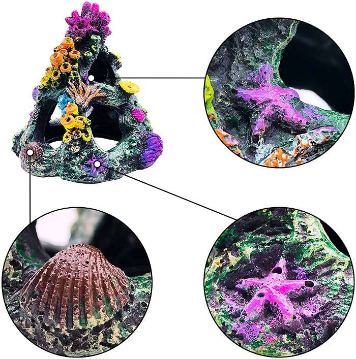 GSD Aquarium Colorful Coral Reef Set Fish Tank Decoration Mountain Ornament for Aquarium Environments Decor Accessories, Coral Mountain x 1, Aquatic Plant x 4 - Image 4