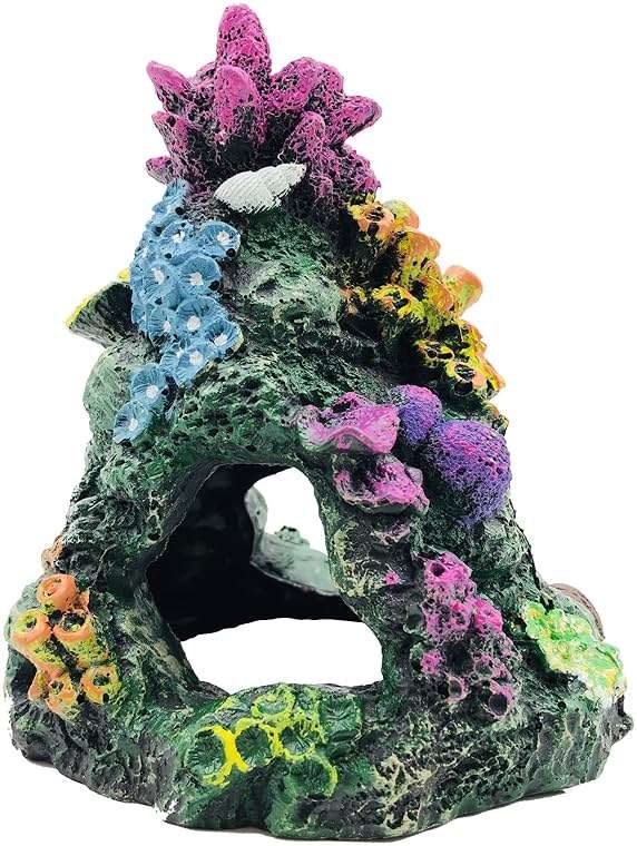 GSD Aquarium Colorful Coral Reef Set Fish Tank Decoration Mountain Ornament for Aquarium Environments Decor Accessories, Coral Mountain x 1, Aquatic Plant x 4 - Image 5