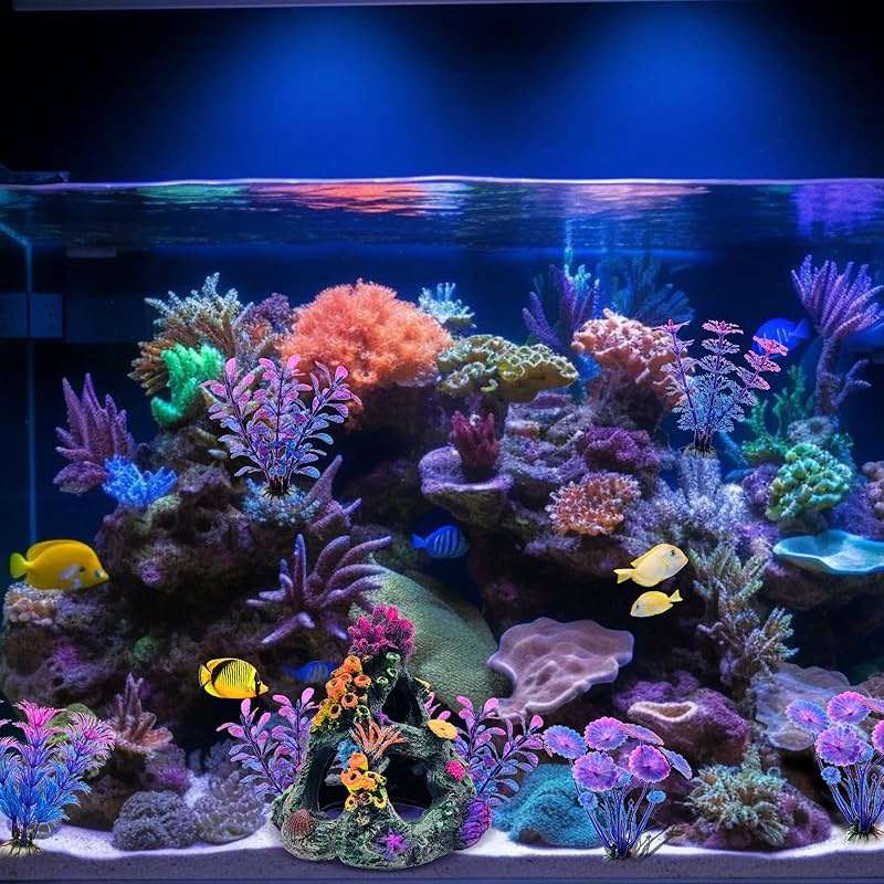 GSD Aquarium Colorful Coral Reef Set Fish Tank Decoration Mountain Ornament for Aquarium Environments Decor Accessories, Coral Mountain x 1, Aquatic Plant x 4 - Image 7