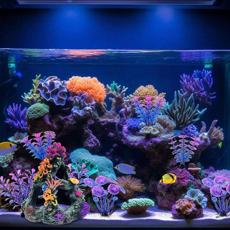 GSD Aquarium Colorful Coral Reef Set Fish Tank Decoration Mountain Ornament for Aquarium Environments Decor Accessories, Coral Mountain x 1, Aquatic Plant x 4 - Image 8