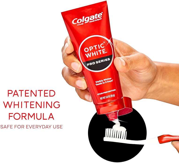 Colgate Optic White Pro Series Stain Prevention Hydrogen Peroxide Toothpaste, Teeth Whitening Toothpaste, Effectively Removes Tea, Coffee, and Wine Stains, Enamel-Safe for Daily Use, 3.0 oz - Image 6
