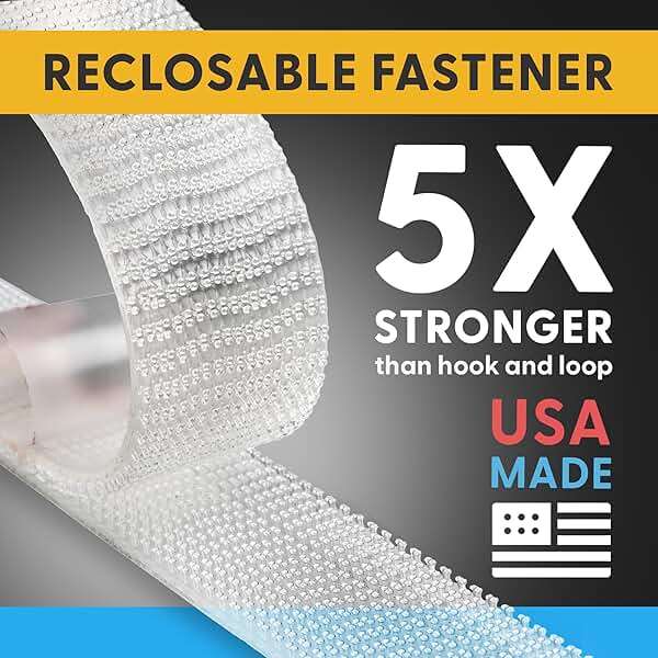 Industrial Strength 1" x 5ft Clear Scotch Self Mating Reclosable Fasteners, Stick-On Adhesive, No Tools Needed, Home Decor, Classroom, Office, Cars, Indoor-Outdoor Waterproof Compatible with SJ3560 - Image 2