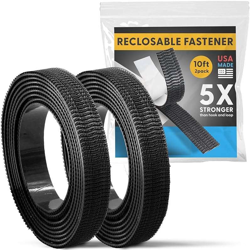Industrial Strength - 10FT 2 Pack Black Indoor/Outdoor Adhesive Mounting Tape - Self Mating Reclosable Fastener Compatible with 3M SJ3550 / SJ3560 Dual Lock - Image 1