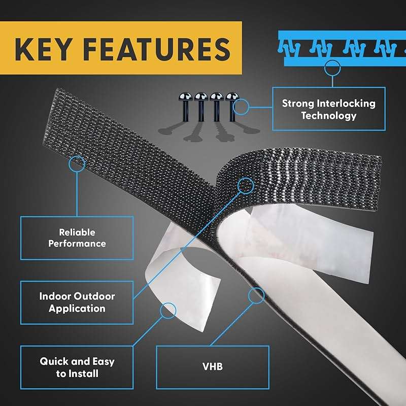 Industrial Strength - 10FT 2 Pack Black Indoor/Outdoor Adhesive Mounting Tape - Self Mating Reclosable Fastener Compatible with 3M SJ3550 / SJ3560 Dual Lock - Image 7