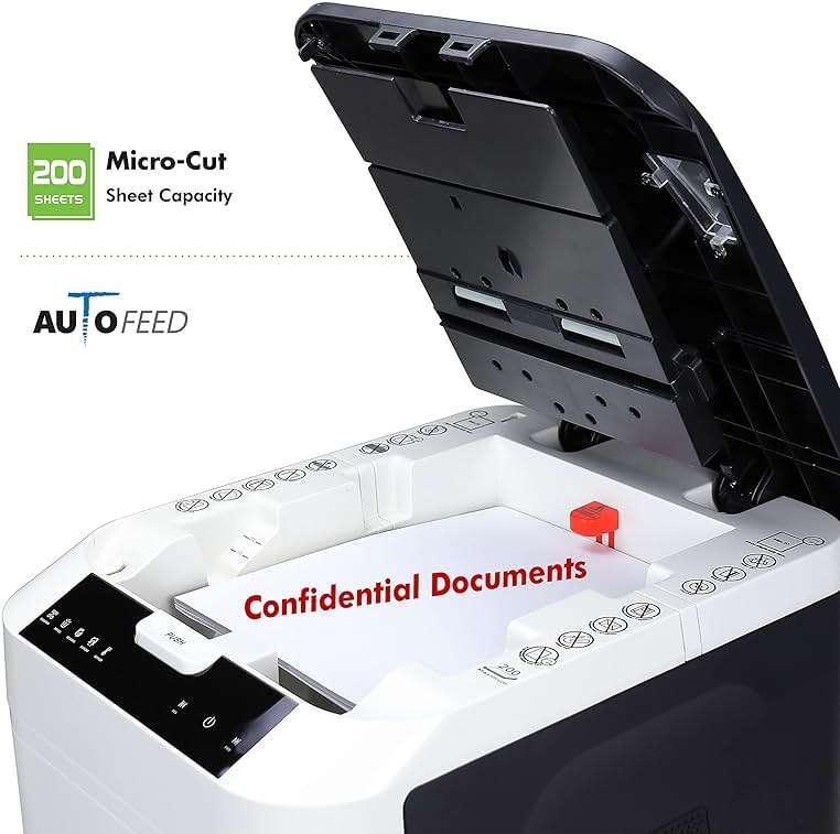 Aurora Commercial Grade 200-Sheet Auto Feed High Security Micro-Cut Paper Shredder/ 60 Minutes/Security Level P-5 - Image 3