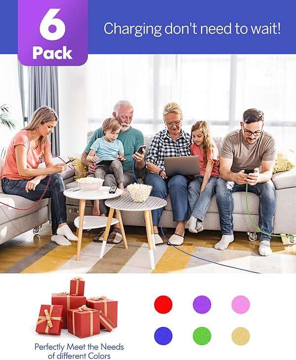 XIAWAO USB to USB C Cable, [6 Pack] for iPhone 17 16 15 Charger Cord, Type C Charger Fast Charging for Samsung Galaxy S25 S24 S23 S22 S21 S20 S10 A16, Moto g, Pixel 10 9 8 - Image 7