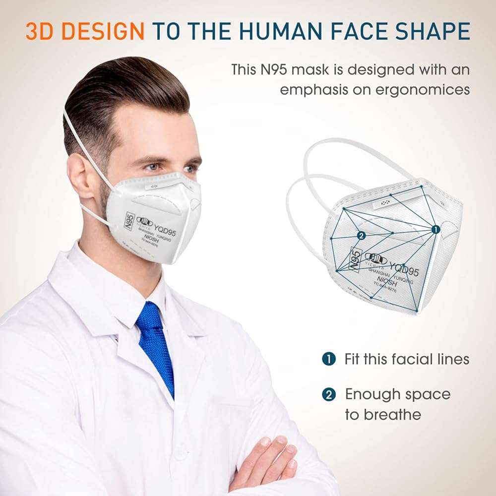 YQ YICHITA N95 Mask NIOSH Approved 25-Pack, Particulate Respirator N95 Face Masks Universal Fit - Individually Wrapped - Image 3