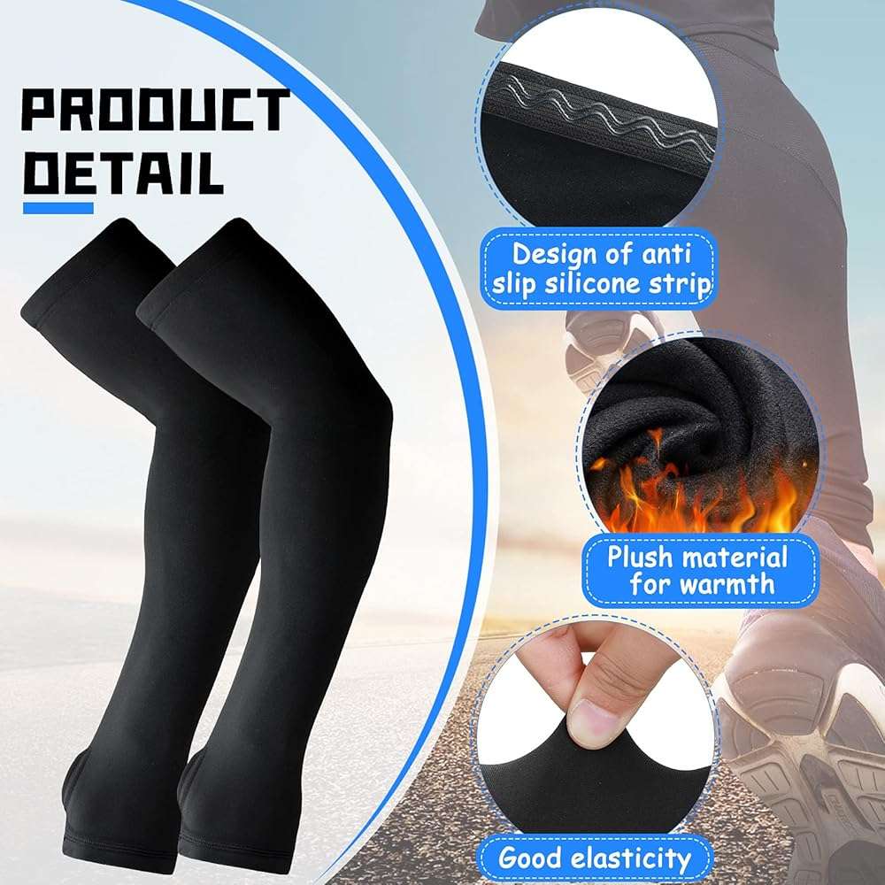 Skylety 2 Pairs Arm Sleeves Warmer Cycling Thermal Warmer Sleeves Arm Winter Cover with Thumb Holes for Men Women - Image 2
