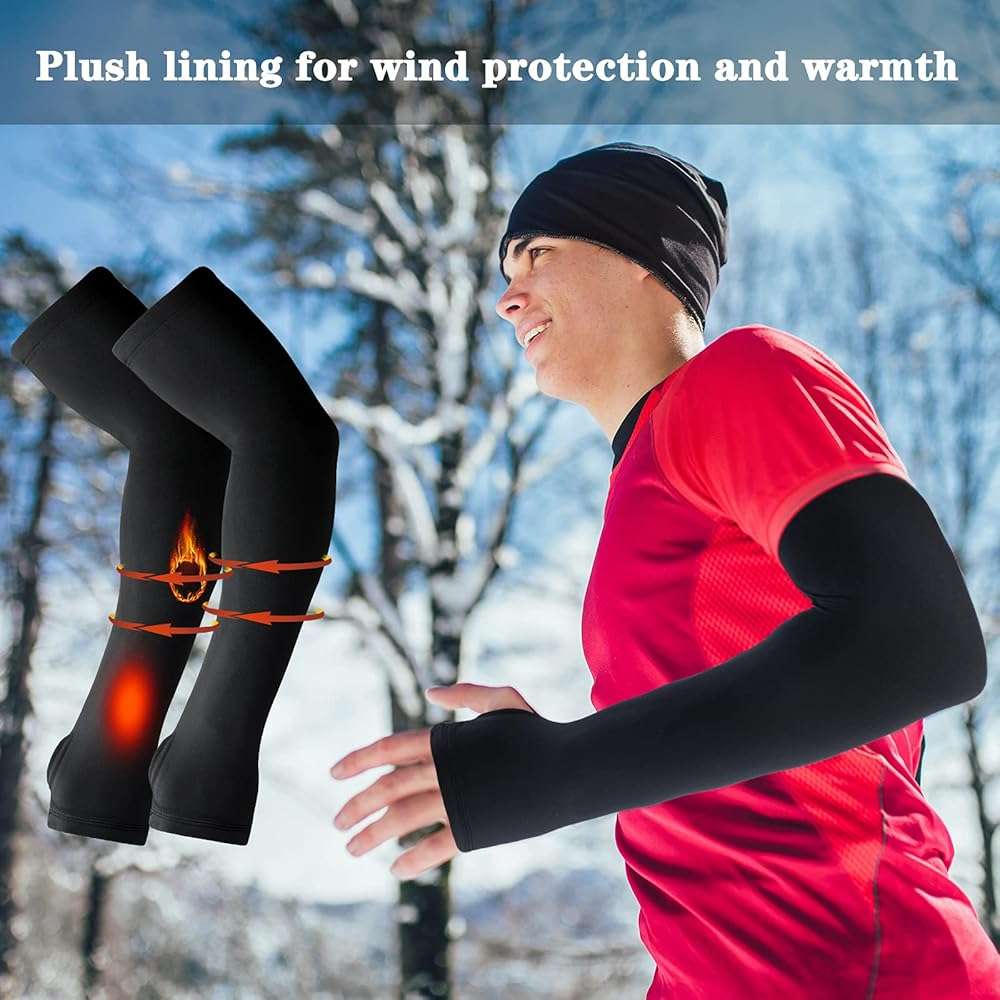 Skylety 2 Pairs Arm Sleeves Warmer Cycling Thermal Warmer Sleeves Arm Winter Cover with Thumb Holes for Men Women - Image 3