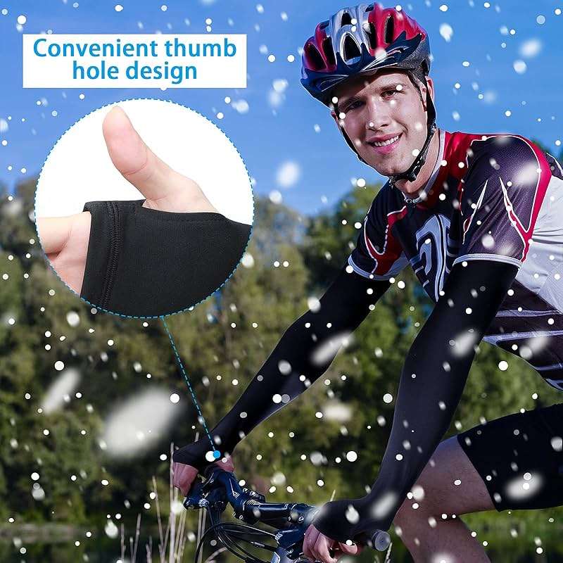 Skylety 2 Pairs Arm Sleeves Warmer Cycling Thermal Warmer Sleeves Arm Winter Cover with Thumb Holes for Men Women - Image 4