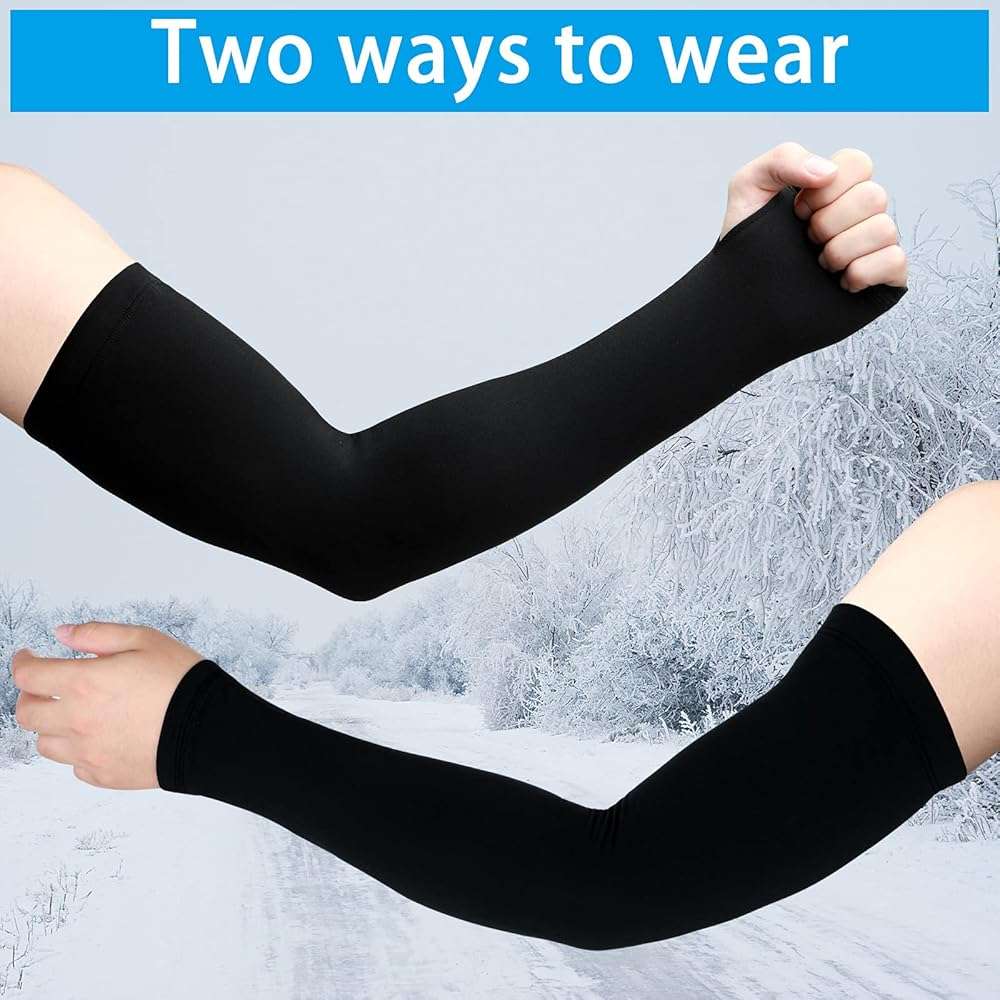Skylety 2 Pairs Arm Sleeves Warmer Cycling Thermal Warmer Sleeves Arm Winter Cover with Thumb Holes for Men Women - Image 5
