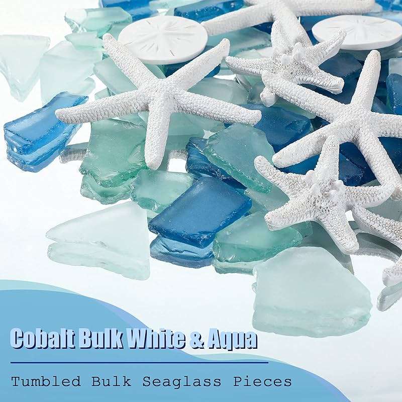 Blulu 5.3 oz Sea Glass Decor for Crafts Frosted Blue Seaglass Pieces and 12 Pcs Resin Assorted Starfish Sand Dollar Ornament Beach Starfish for Beach Wedding Party Decor Home DIY Craft - Image 3