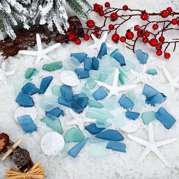 Blulu 5.3 oz Sea Glass Decor for Crafts Frosted Blue Seaglass Pieces and 12 Pcs Resin Assorted Starfish Sand Dollar Ornament Beach Starfish for Beach Wedding Party Decor Home DIY Craft - Image 6
