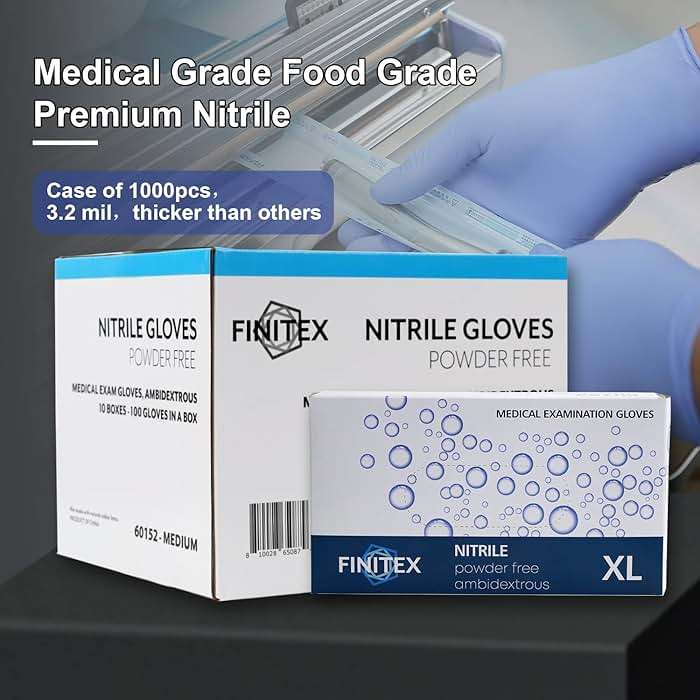 FINITEX Ice Blue Nitrile Exam Gloves - Powder-free, 1000 PCS Medical & Home Cleaning Gloves - Image 2