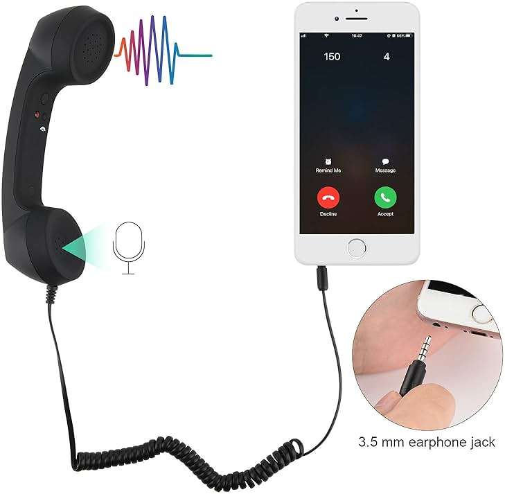 Cosmos Retro Handset Cell Phone Receiver MIC Microphone Speaker for Smartphone Cellphone with 3.5 mm Socket, Black Color with Marble Pattern Carrying Bag - Image 2