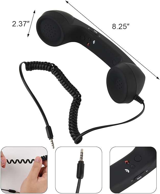 Cosmos Retro Handset Cell Phone Receiver MIC Microphone Speaker for Smartphone Cellphone with 3.5 mm Socket, Black Color with Marble Pattern Carrying Bag - Image 3