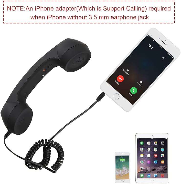 Cosmos Retro Handset Cell Phone Receiver MIC Microphone Speaker for Smartphone Cellphone with 3.5 mm Socket, Black Color with Marble Pattern Carrying Bag - Image 4