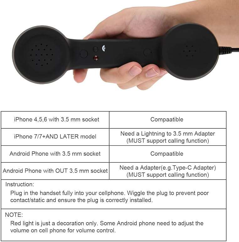Cosmos Retro Handset Cell Phone Receiver MIC Microphone Speaker for Smartphone Cellphone with 3.5 mm Socket, Black Color with Marble Pattern Carrying Bag - Image 5