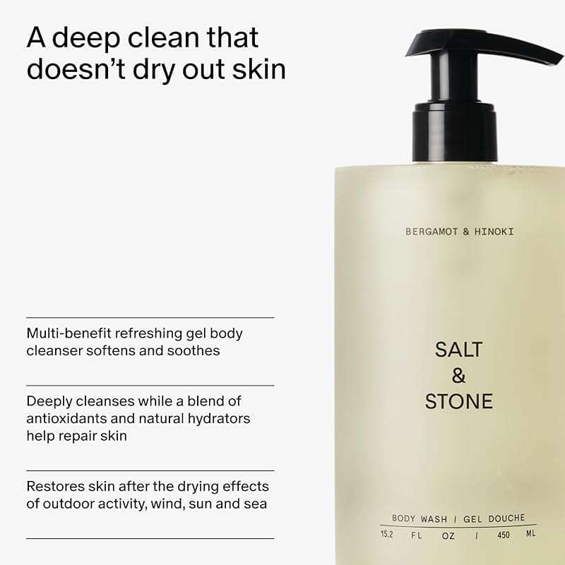 Salt & Stone Body Wash with Antioxidants for Deep Moisture | For Women & Men, Sulfate, Paraben, & Dye Free, Leaving Skin Soft and Hydrated | Bergamot & Hinoki 15.2 fl oz - Image 5