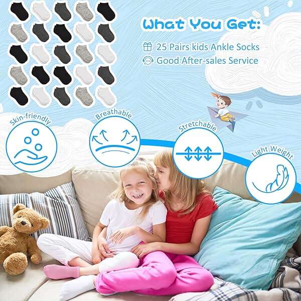 SPTRAMLE Kids Socks - 25 Pairs Toddler Ankle Socks Set, Low Cut for Boys & Girls (0-14 Years Old) - Image 7