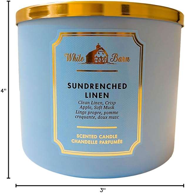 Bath & Body Works Sun-Drenched Linen 3-Wick Candle - Scented Candle for At-Home Use - Long-Lasting, Room-Filling Fragrance - High Fragrance Oil Concentration - Soy Wax Blend - Image 3