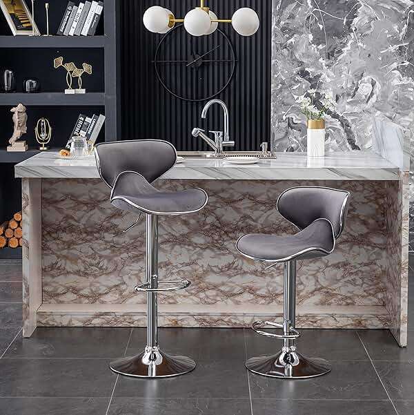 Roundhill Furniture Masaccio Velvet Upholstered Adjustable Swivel Barstool, Set of 2, Gray - Image 1