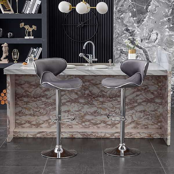Roundhill Furniture Masaccio Velvet Upholstered Adjustable Swivel Barstool, Set of 2, Gray - Image 3